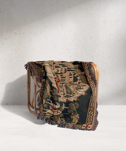 CalmNestStyle Crusader Jerusalem Round Map I Green Hills jacquard woven blanket