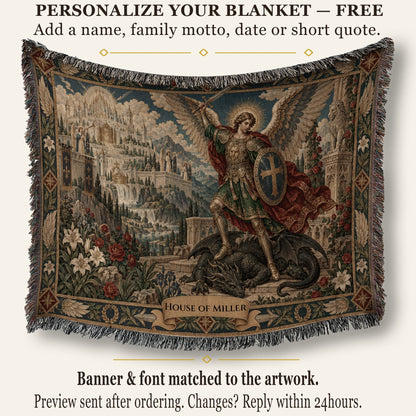 CalmNestStyle Saint Michael and the Dragon jacquard woven blanket