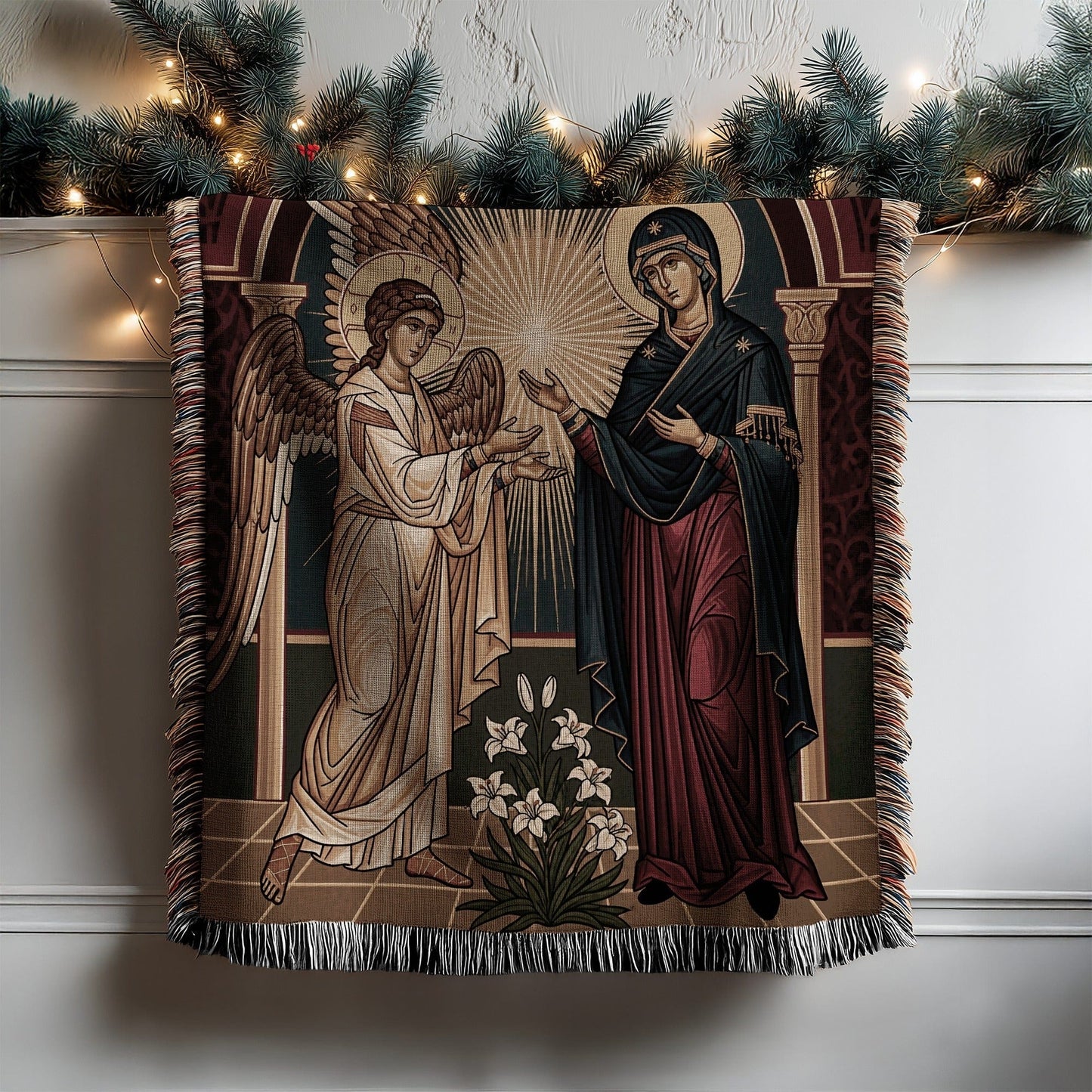 Beautifully Detailed Religious Scene Woven Tapestry Blanket
