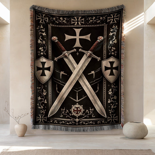Medieval Sword and Shield Tapestry Wall Hanging Decor