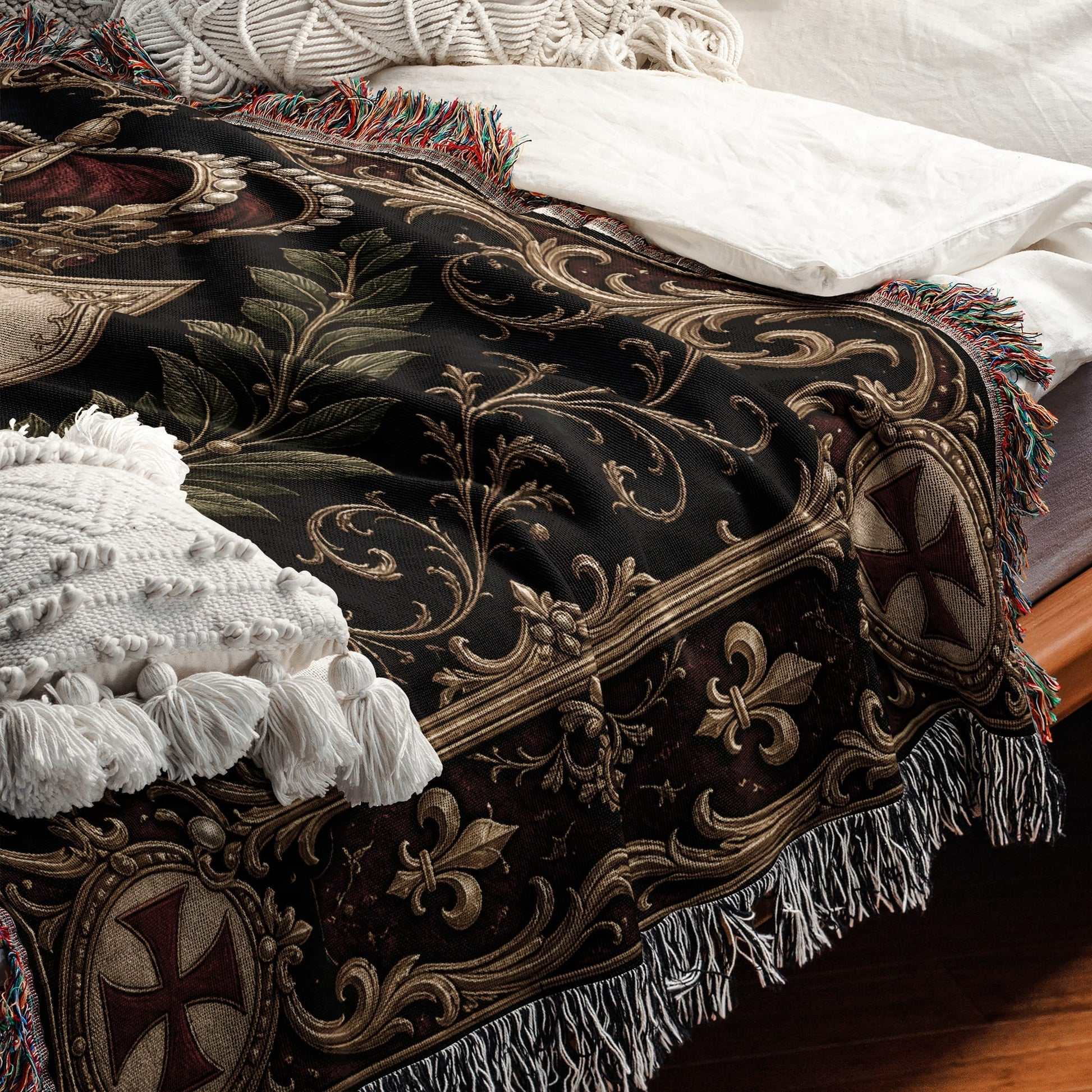 MyDesigns Medieval Blanket – Knights Templar Crest, Crown & Laurel Woven Throw jacquard woven blanket