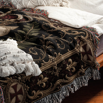MyDesigns Medieval Blanket – Knights Templar Crest, Crown & Laurel Woven Throw jacquard woven blanket