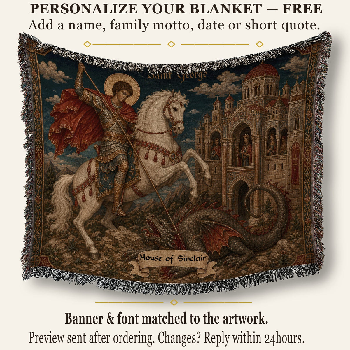 CalmNestStyle Saint George Icon With Gold Halo jacquard woven blanket