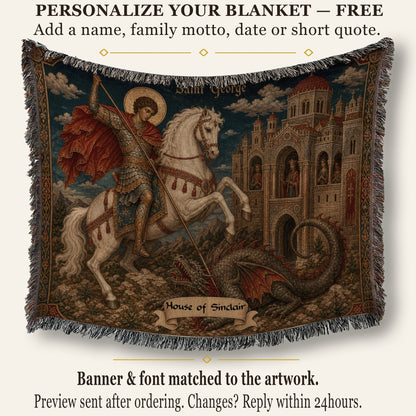 CalmNestStyle Saint George Icon With Gold Halo jacquard woven blanket