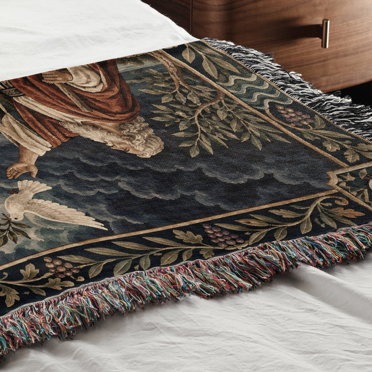 CalmNestStyle Noahs Ark with Rainbow and Dove jacquard woven blanket