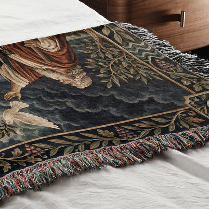 CalmNestStyle Noahs Ark with Rainbow and Dove jacquard woven blanket
