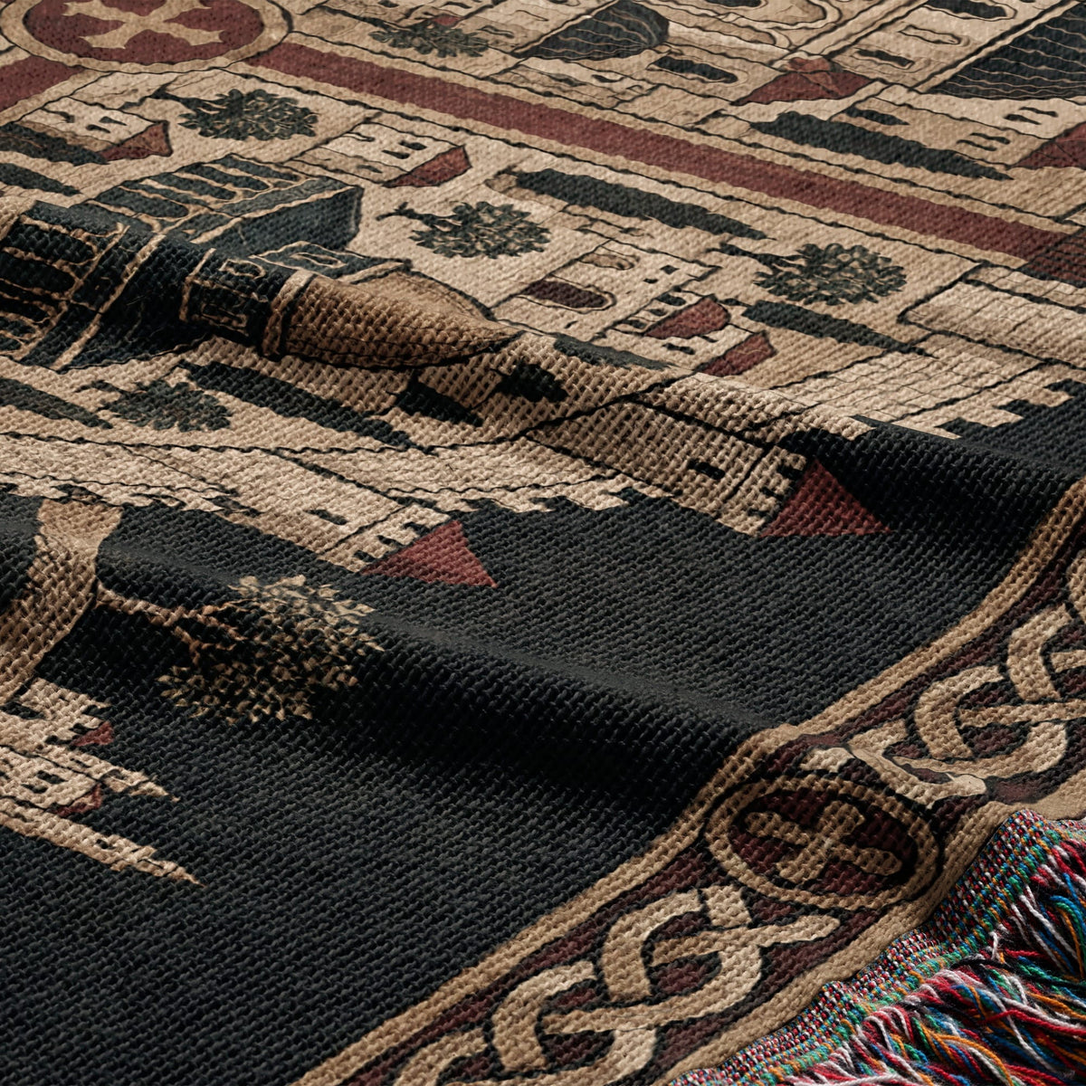CalmNestStyle Crusader Jerusalem Round Map I Green Hills jacquard woven blanket