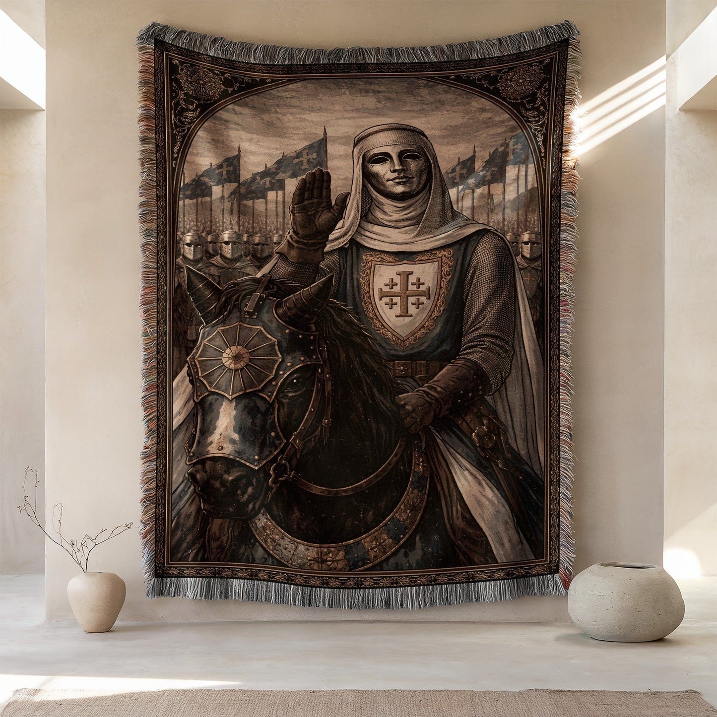 Knight with Flag Medieval Tapestry Wall Art Decor
