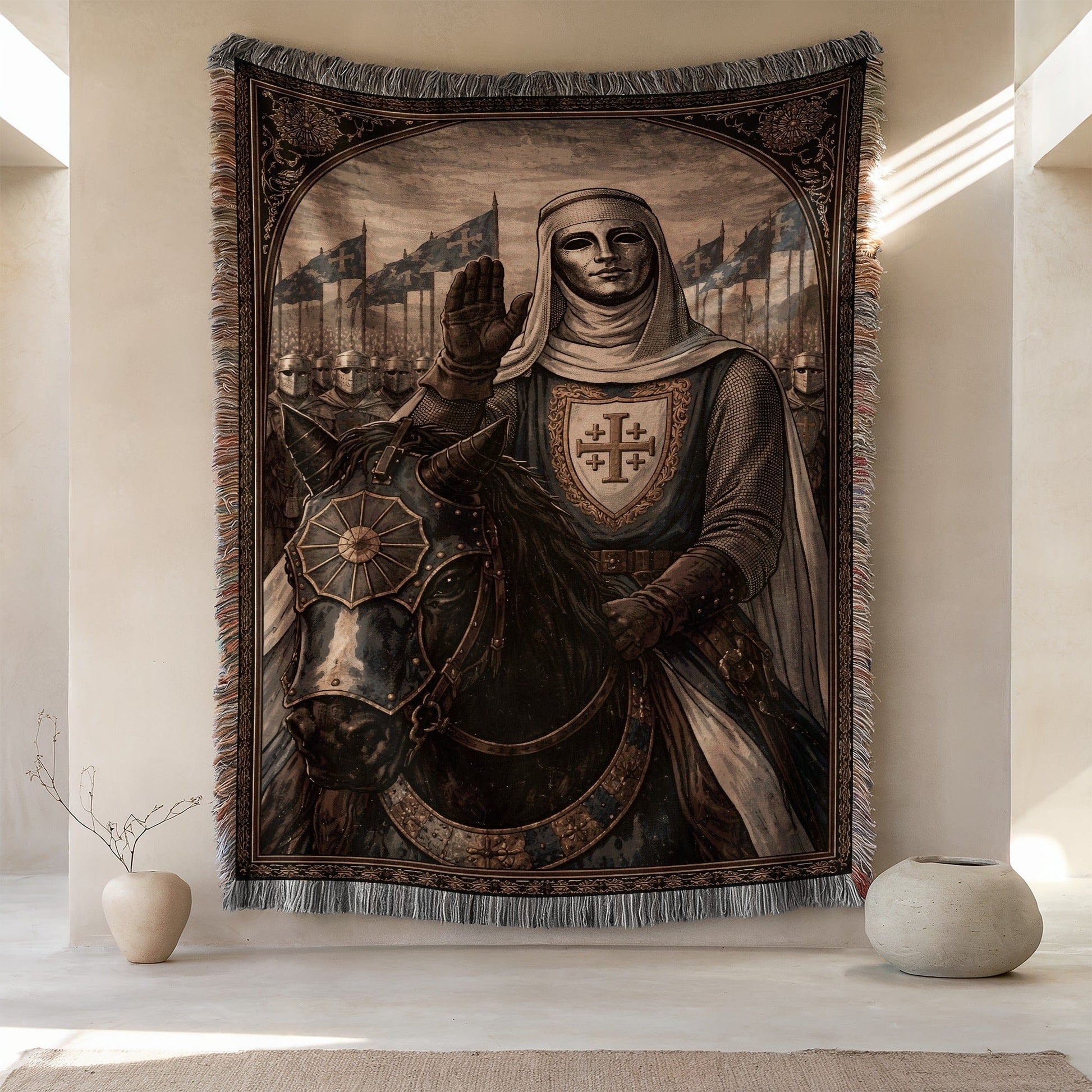 Knight with Flag Medieval Tapestry Wall Art Decor