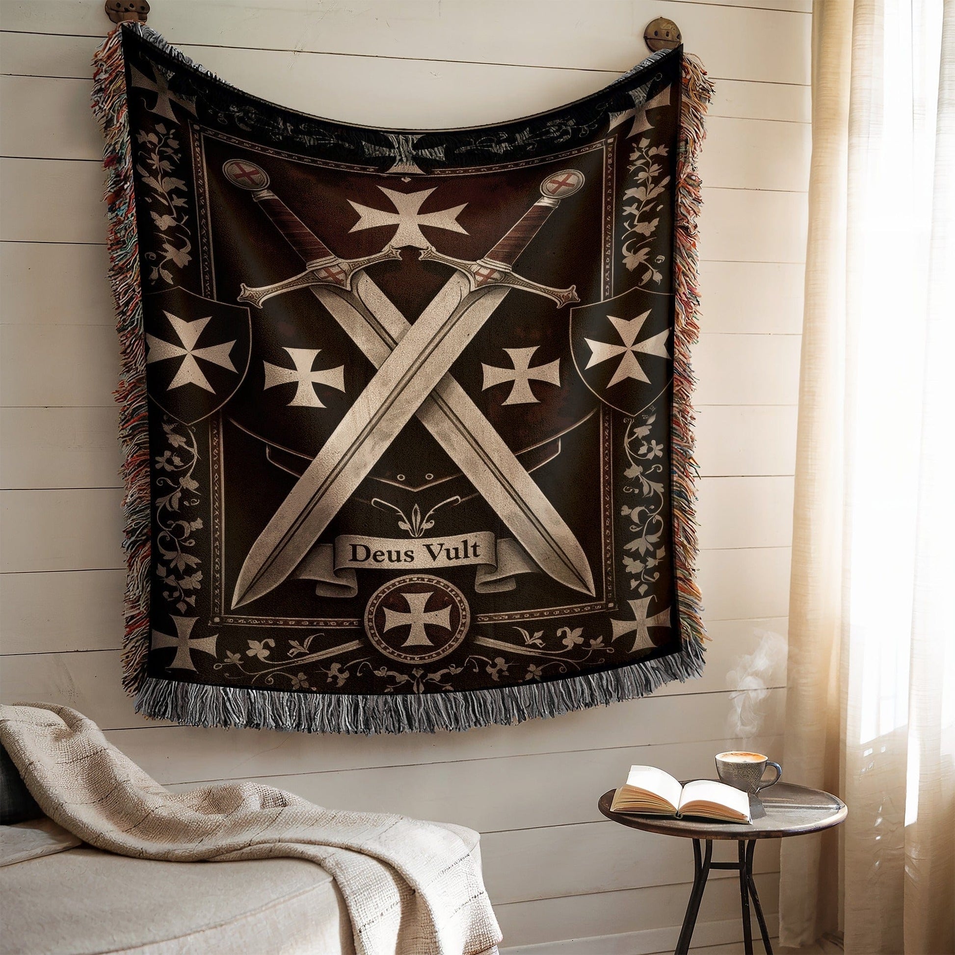 Knights Templar Crossed Swords Deus Vult Wall Tapestry