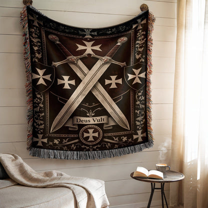 Knights Templar Crossed Swords Deus Vult Wall Tapestry