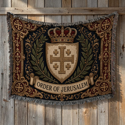 CalmNestStyle Order of Jerusalem Crest I Crimson Border jacquard woven blanket