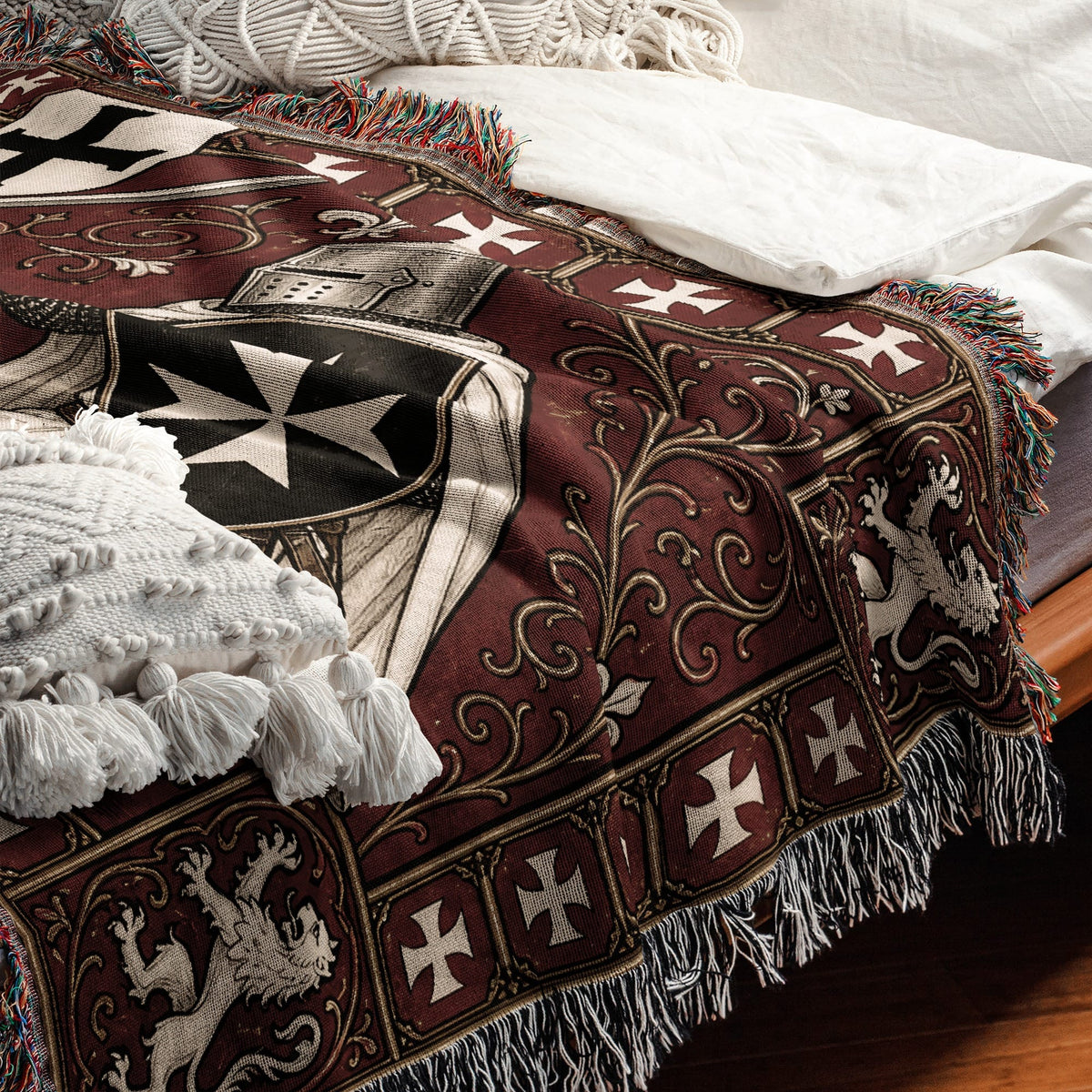 MyDesigns Medieval Knight Tapestry – Templar & Hospitaller Knights Duel Woven Blanket, Santiago Shield jacquard woven blanket