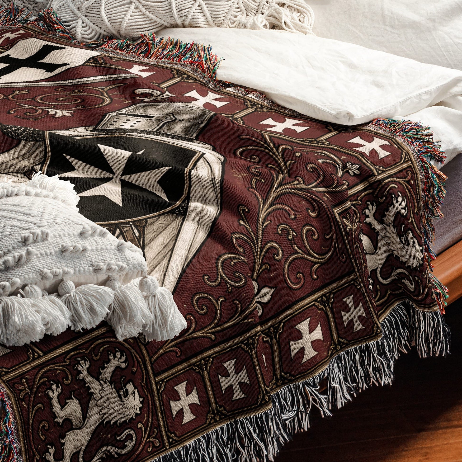 MyDesigns Medieval Knight Tapestry – Templar & Hospitaller Knights Duel Woven Blanket, Santiago Shield jacquard woven blanket