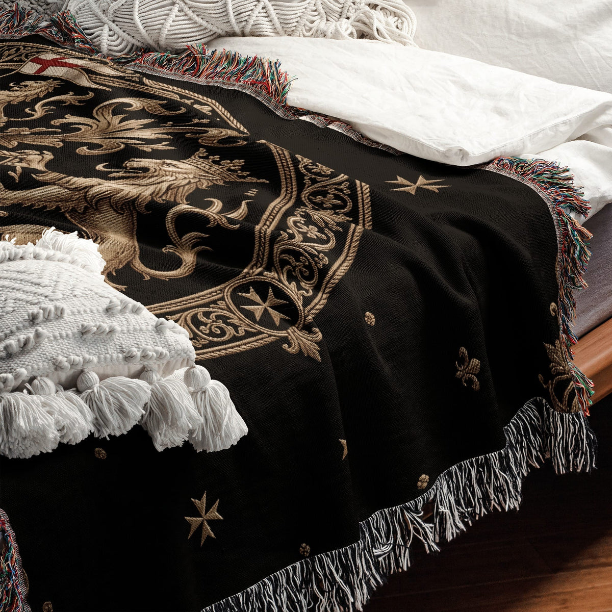 CalmNestStyle Order of Saint John Medallion Crest Red Cross Flag Woven Blanket jacquard woven blanket