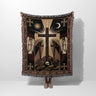 Divine Golgotha Scene Three Crosses Sun Moon Angels Skull Woven Blanket