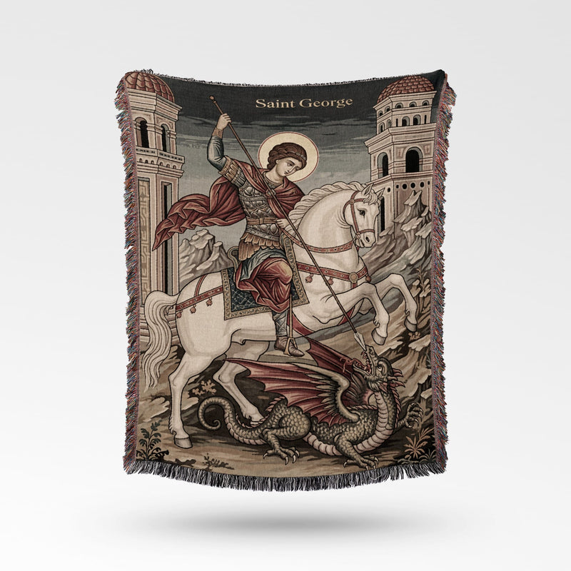 CalmNestStyle Saint George Dragon Slayer Iconic Religious Woven Blanket jacquard woven blanket