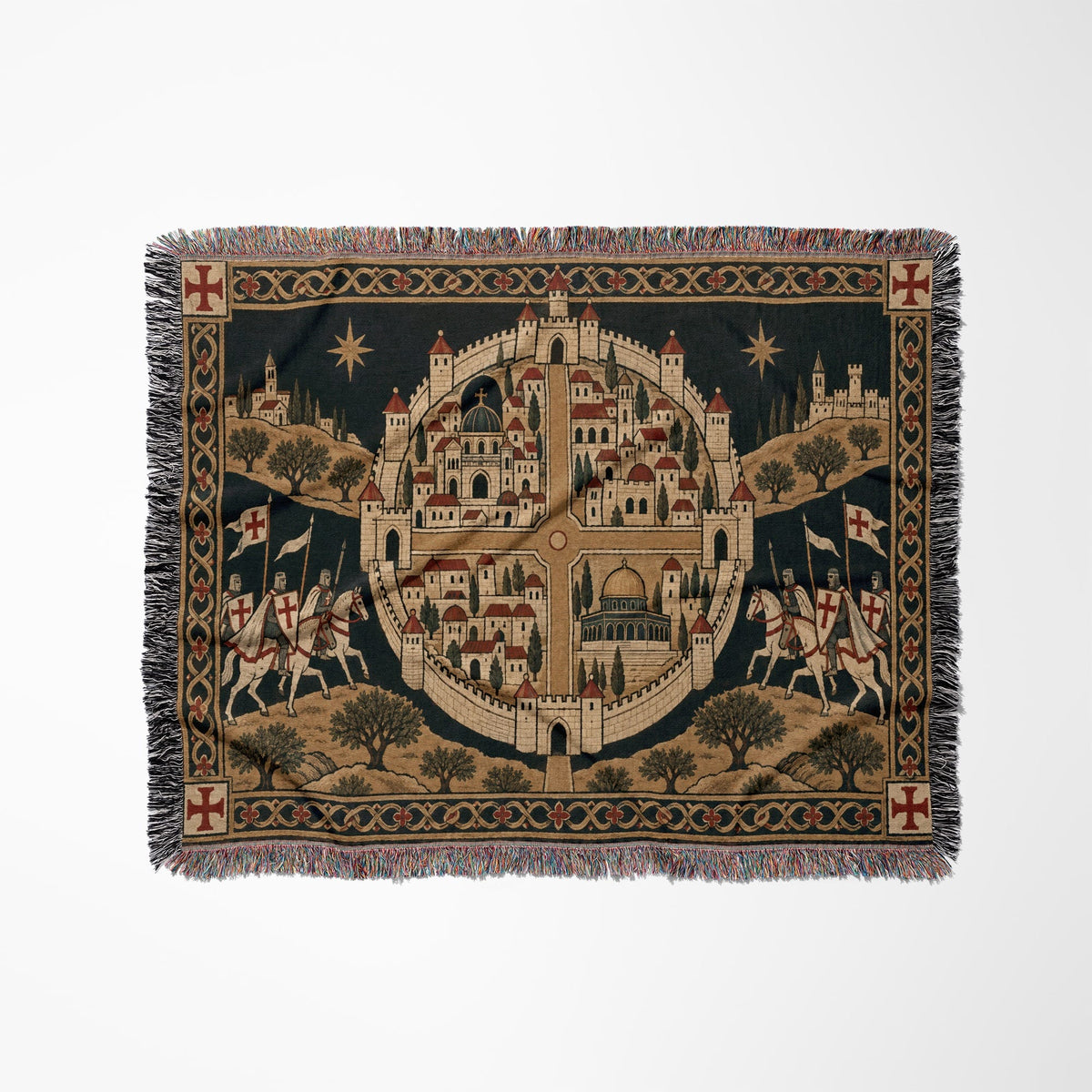 CalmNestStyle Crusader Jerusalem Round Map I Under the Star jacquard woven blanket
