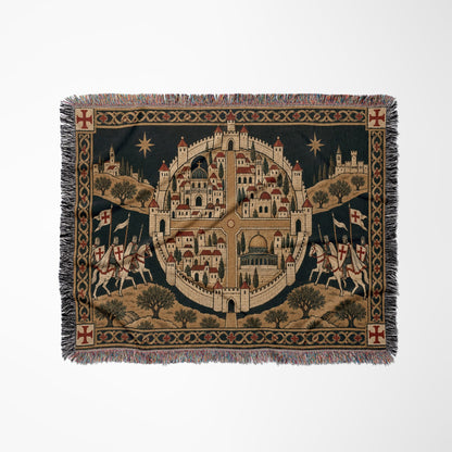 CalmNestStyle Crusader Jerusalem Round Map I Under the Star jacquard woven blanket