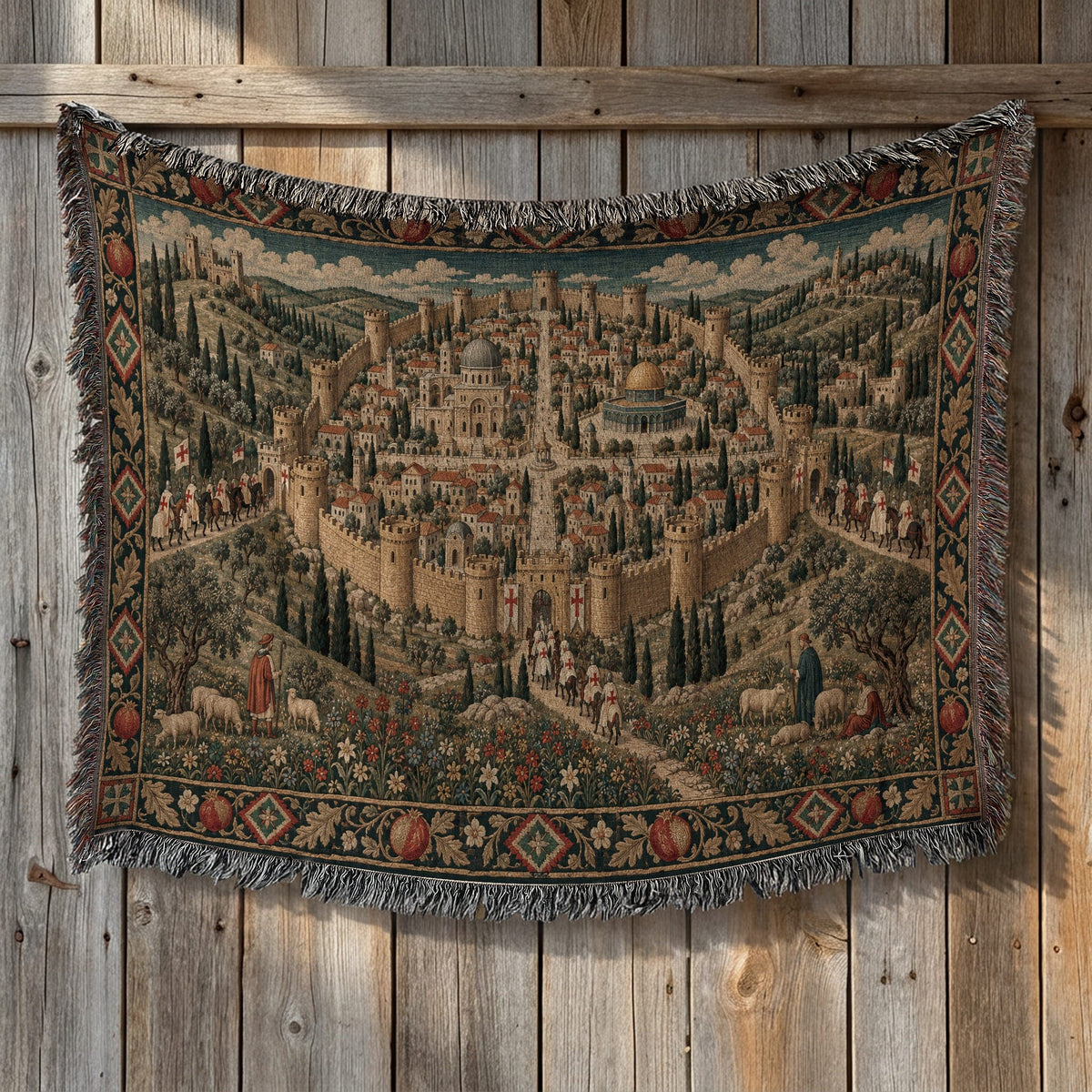 CalmNestStyle Jerusalem on the Hill I Knights and Pilgrims jacquard woven blanket