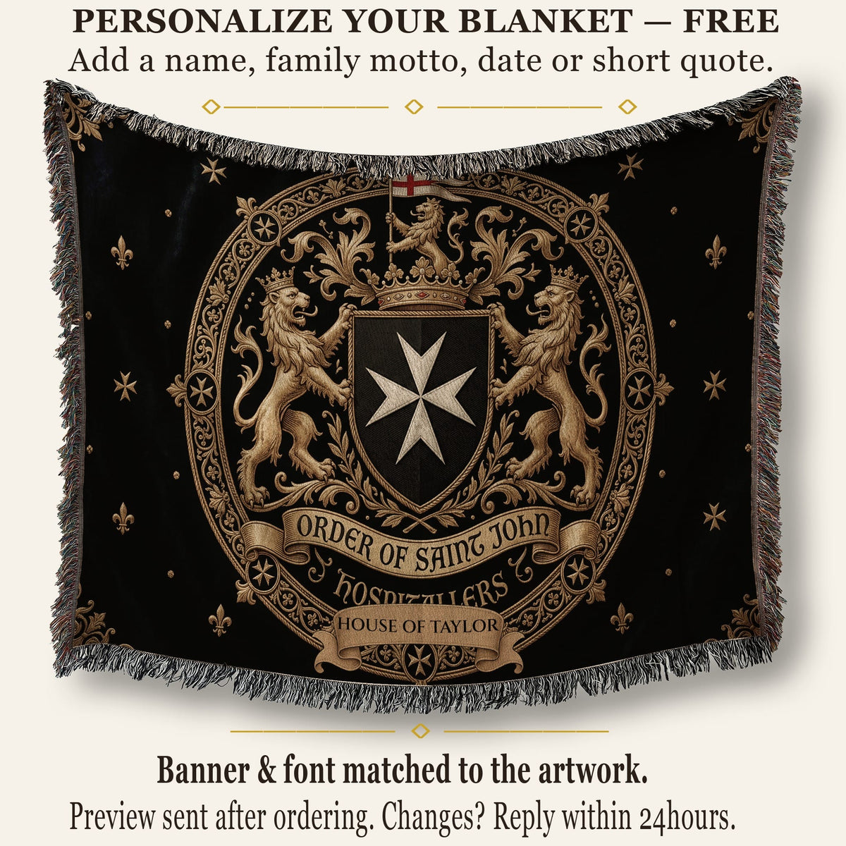 CalmNestStyle Order of Saint John Medallion Crest Red Cross Flag Woven Blanket jacquard woven blanket