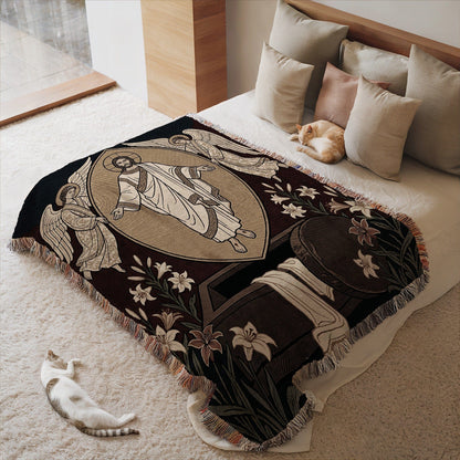 Elegant Religious Tapestry with Angels Design Blanket