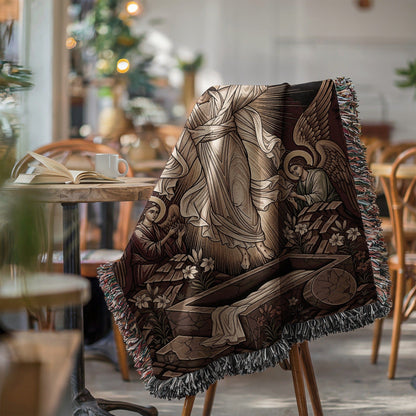 Elegant Religious Scene Design for Cozy Blanket