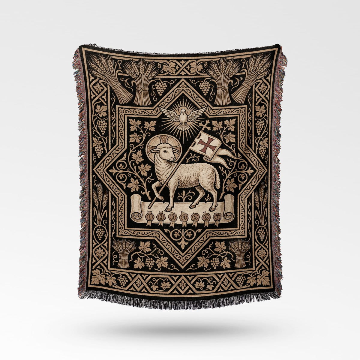 CalmNestStyle Divine Agnus Dei Ornate Woven Blanket jacquard woven blanket