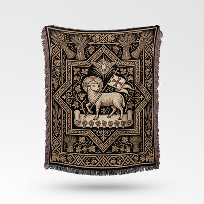 CalmNestStyle Divine Agnus Dei Ornate Woven Blanket jacquard woven blanket