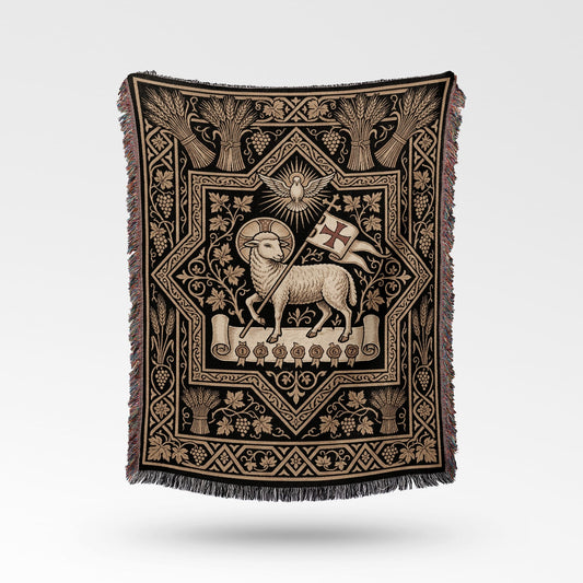 CalmNestStyle Divine Agnus Dei Ornate Woven Blanket jacquard woven blanket