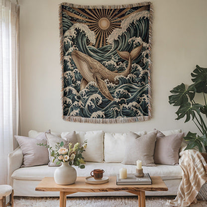Ocean Waves Whale Tapestry Wall Hanging Decor