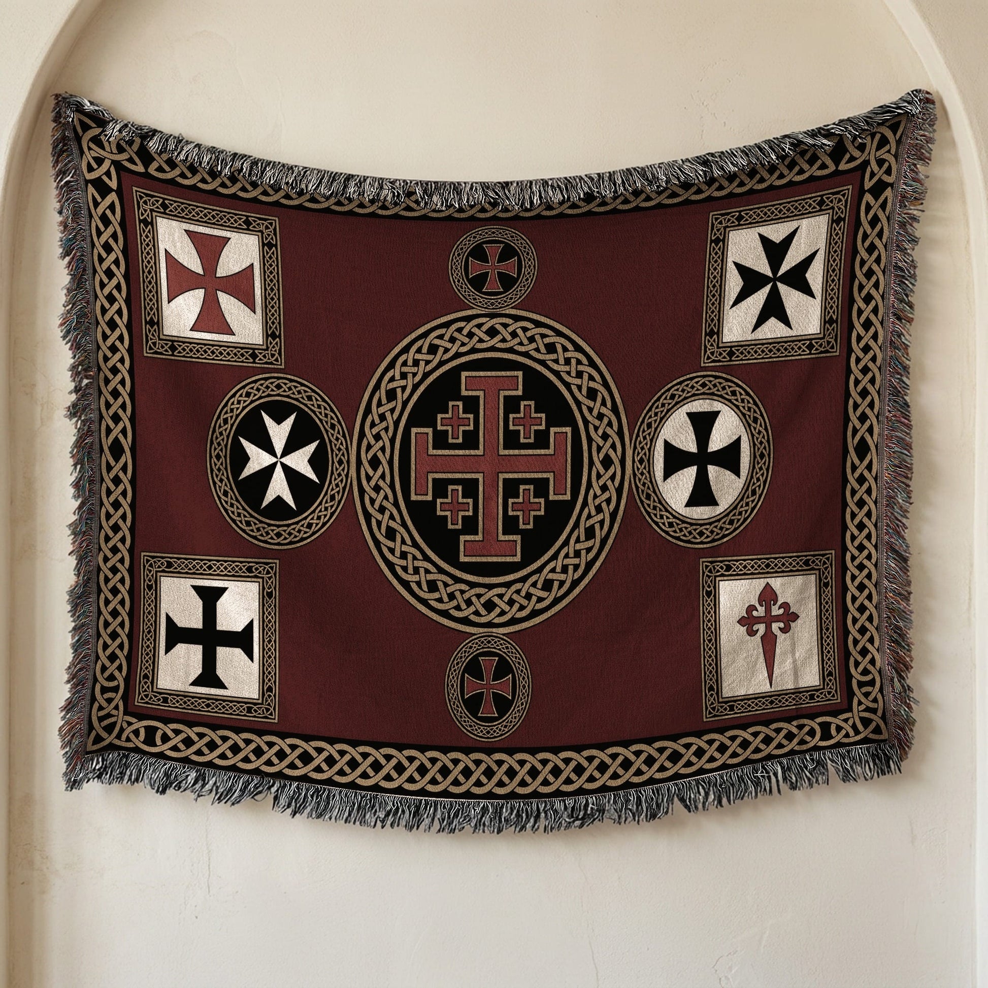 MyDesigns Medieval Blanket – Crusader Orders Medallion Woven Throw, Jerusalem Cross jacquard woven blanket