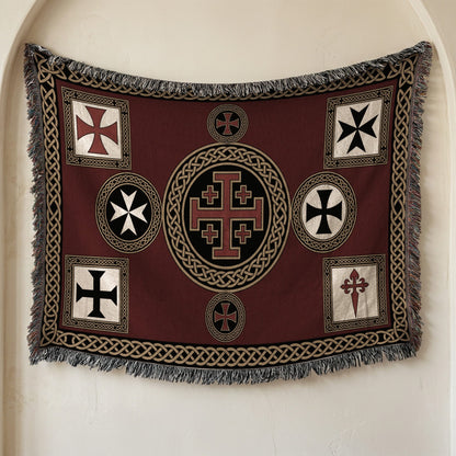 MyDesigns Medieval Blanket – Crusader Orders Medallion Woven Throw, Jerusalem Cross jacquard woven blanket