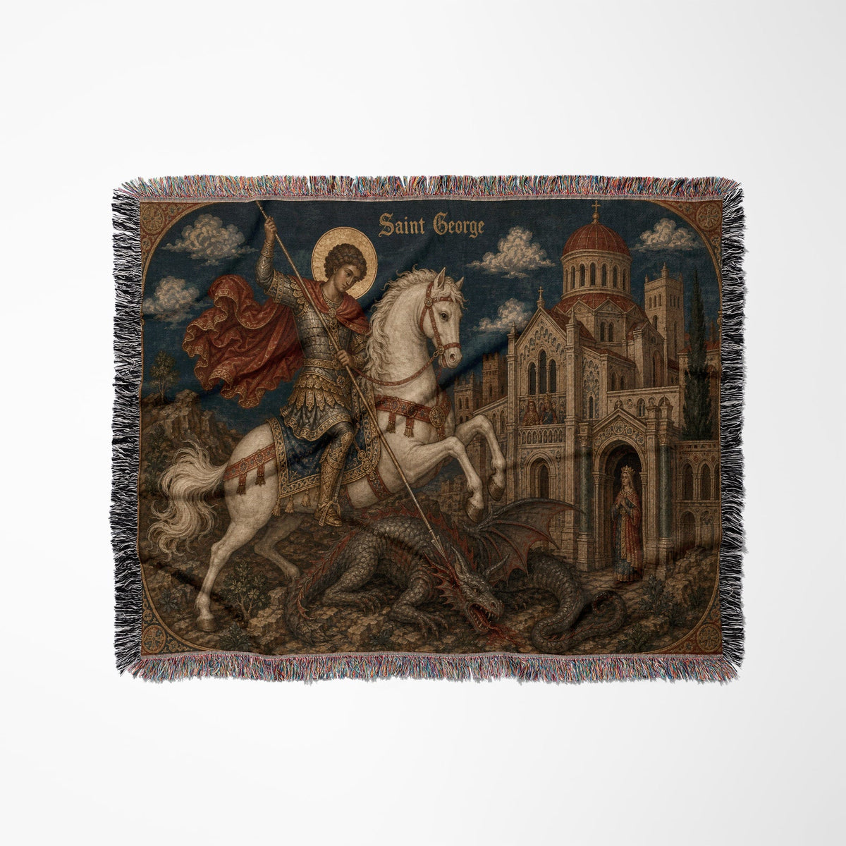 CalmNestStyle Saint George Before the Church jacquard woven blanket