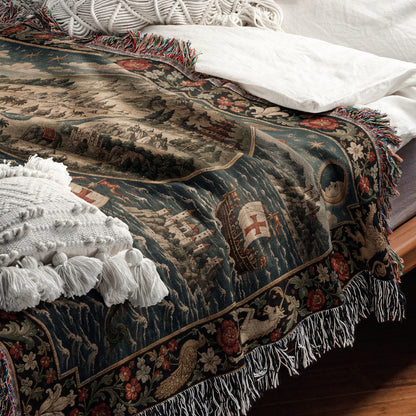 CalmNestStyle Mappa Mundi I Floral Border jacquard woven blanket