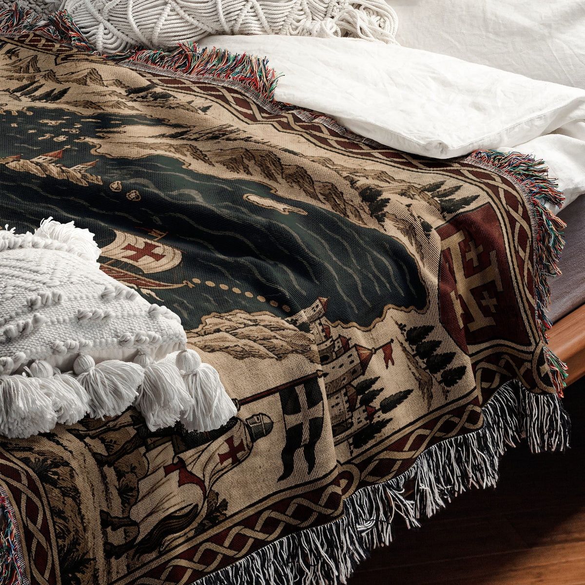 CalmNestStyle Crusader Sea Route Map I Eagle and Jerusalem Shields jacquard woven blanket