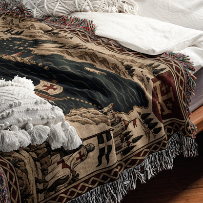 CalmNestStyle Crusader Sea Route Map I Eagle and Jerusalem Shields jacquard woven blanket
