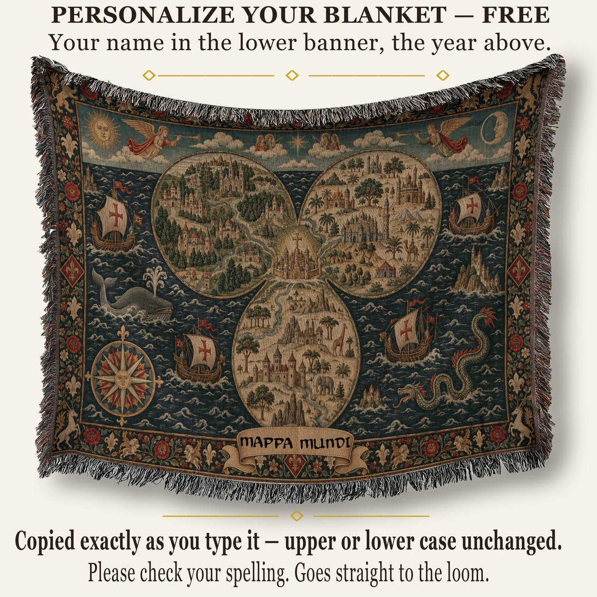 CalmNestStyle Mappa Mundi I Angels of Sun and Moon jacquard woven blanket