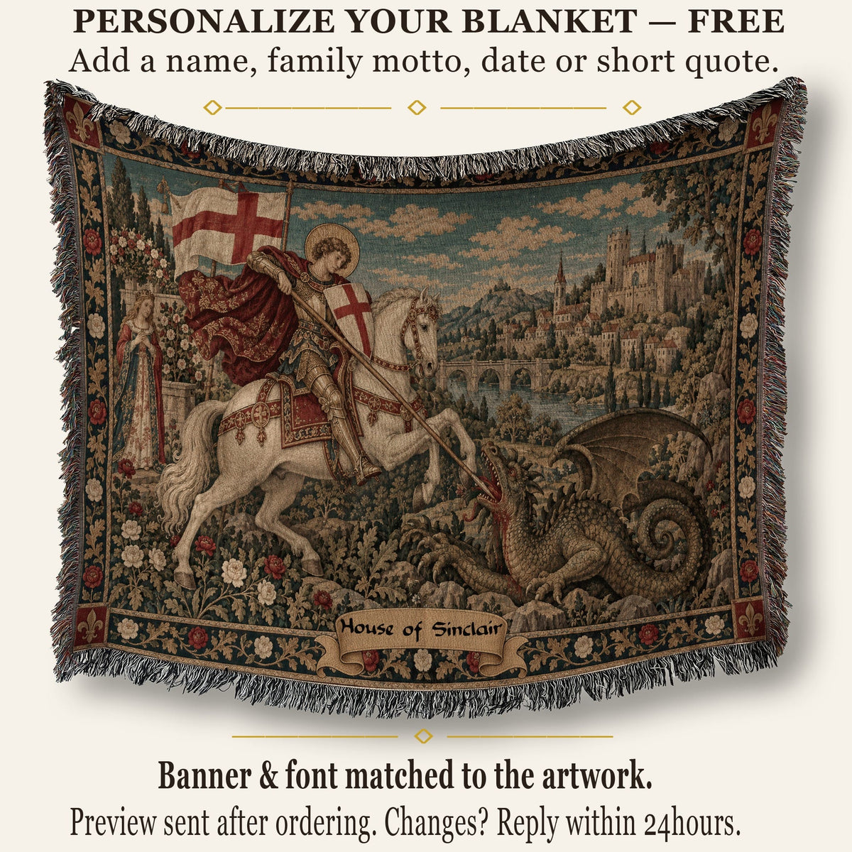 CalmNestStyle Saint George Under the English Flag jacquard woven blanket