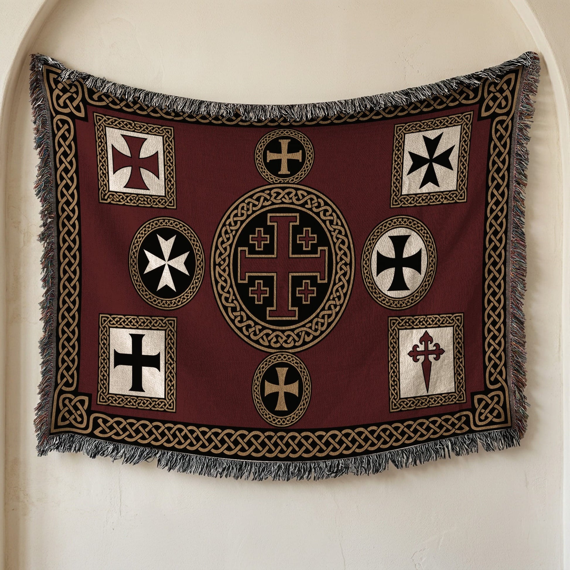 MyDesigns Military Orders Tapestry – Gold Jerusalem Cross Medallion Woven Blanket jacquard woven blanket