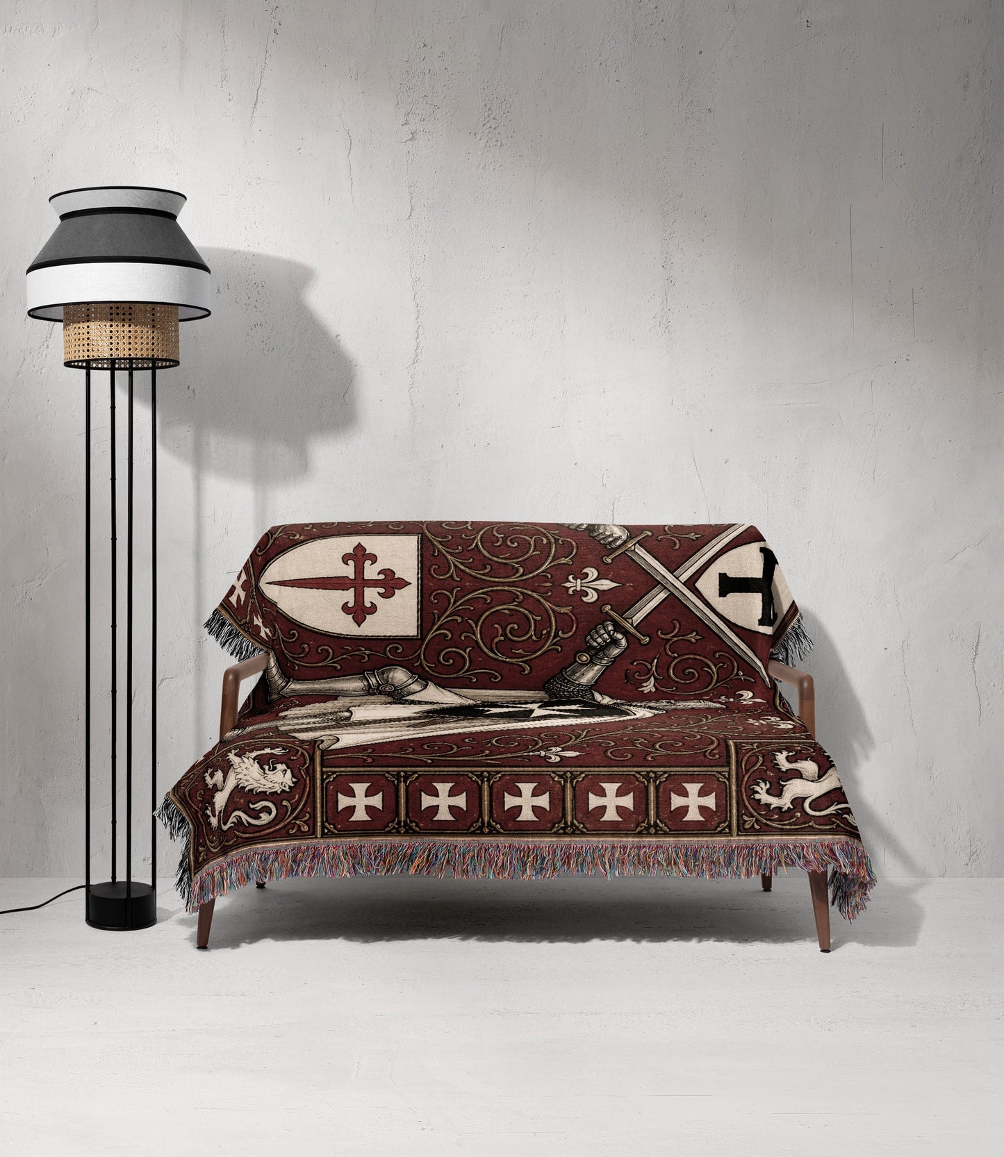 MyDesigns Medieval Knight Tapestry – Templar & Hospitaller Knights Duel Woven Blanket, Santiago Shield jacquard woven blanket