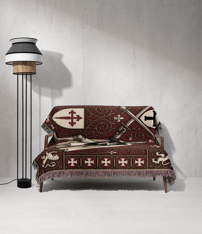 MyDesigns Medieval Knight Tapestry – Templar & Hospitaller Knights Duel Woven Blanket, Santiago Shield jacquard woven blanket