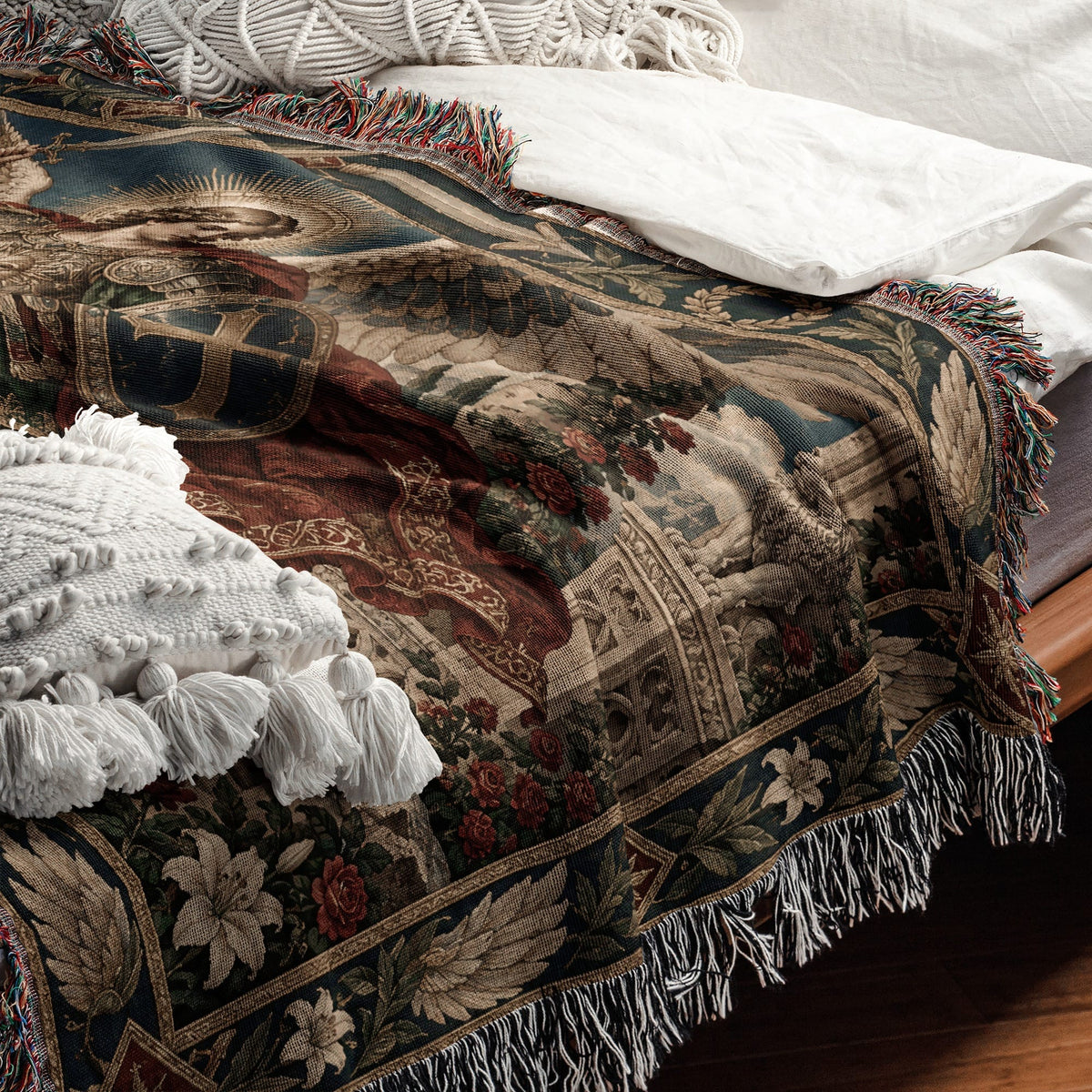 CalmNestStyle Saint Michael and the Dragon jacquard woven blanket