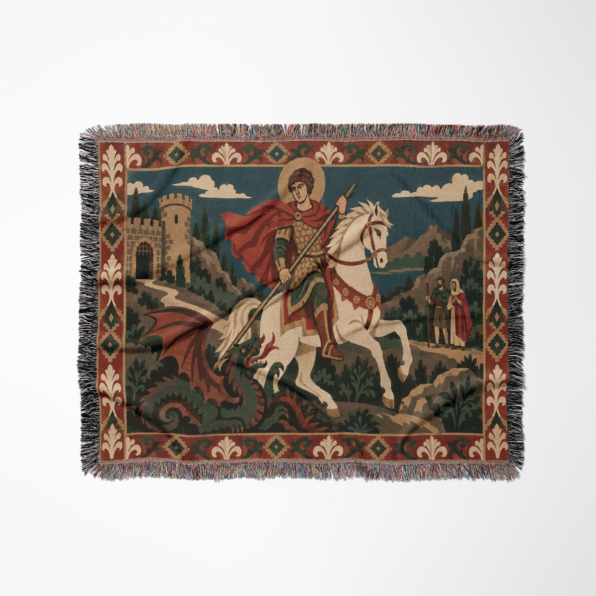 CalmNestStyle Saint George Folk Art Dragon Slayer jacquard woven blanket