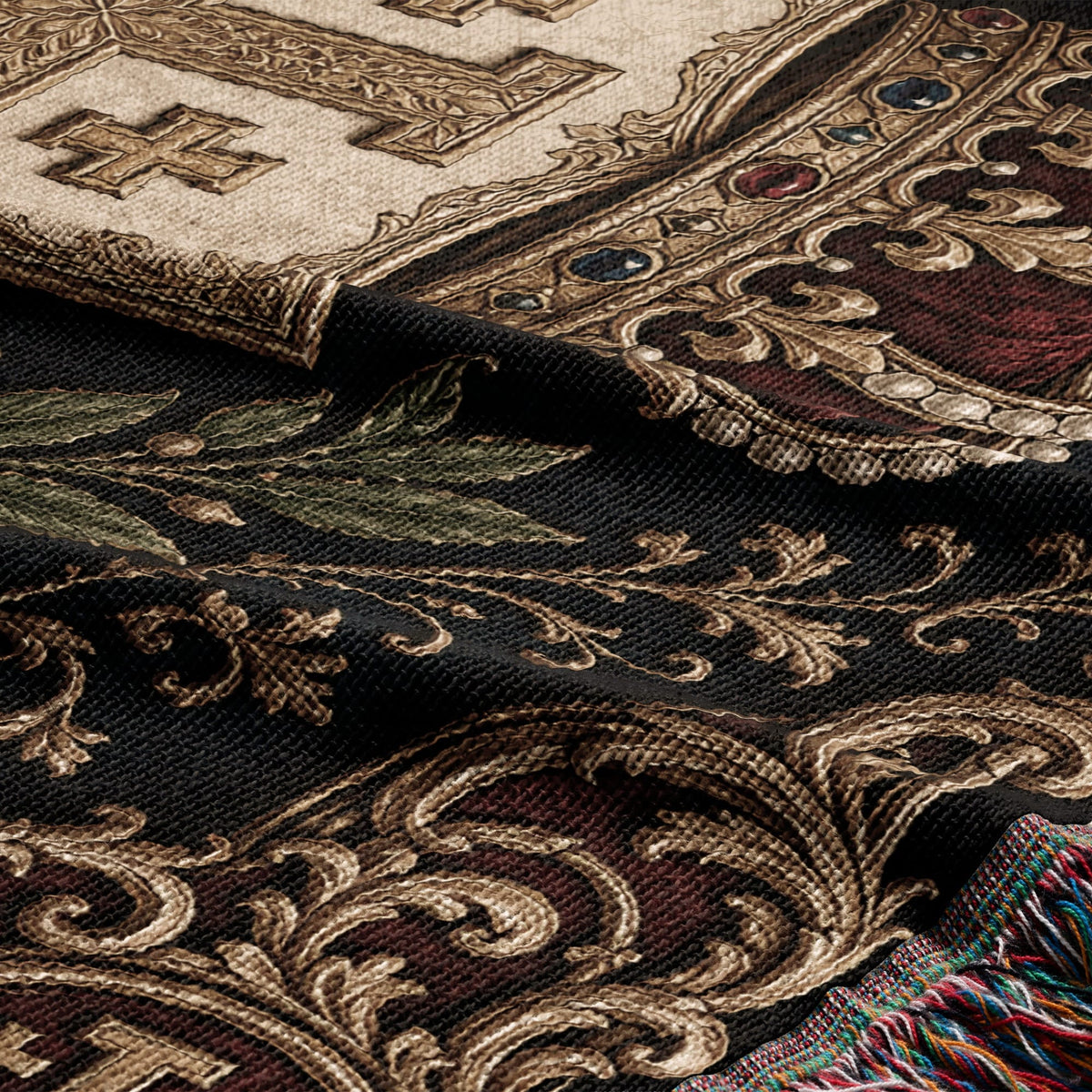 CalmNestStyle Order of Jerusalem Crest I Crimson Border jacquard woven blanket