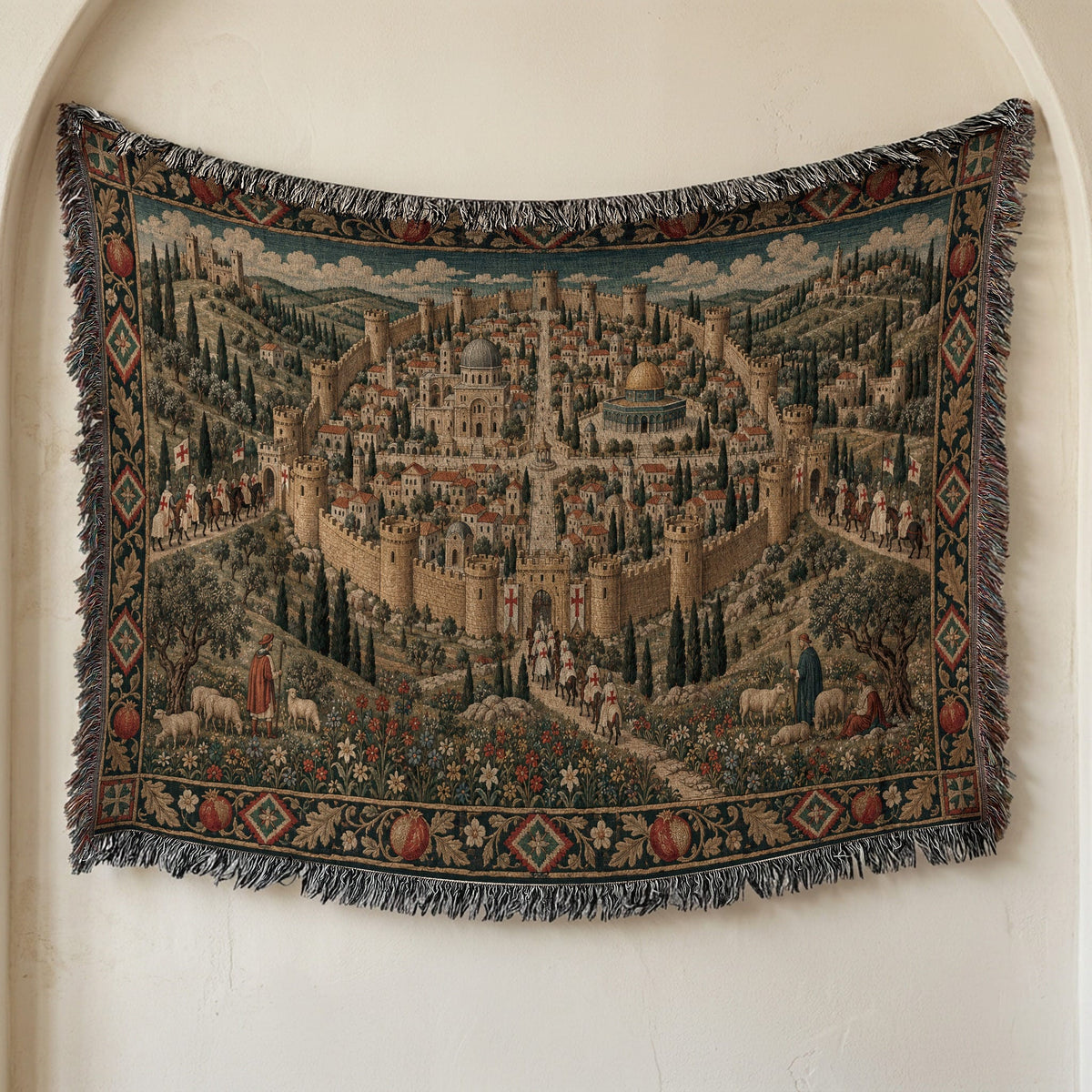 CalmNestStyle Jerusalem on the Hill I Knights and Pilgrims jacquard woven blanket