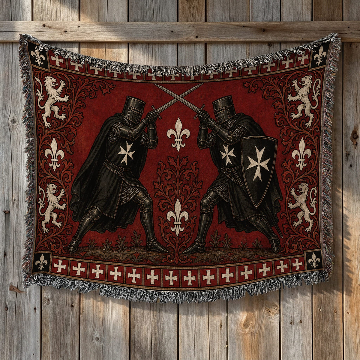 CalmNestStyle Hospitaller Knights Duel Red Fleur de Lis Woven Blanket jacquard woven blanket