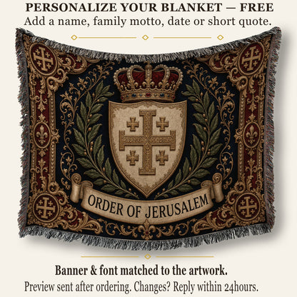 CalmNestStyle Order of Jerusalem Crest I Crimson Border jacquard woven blanket