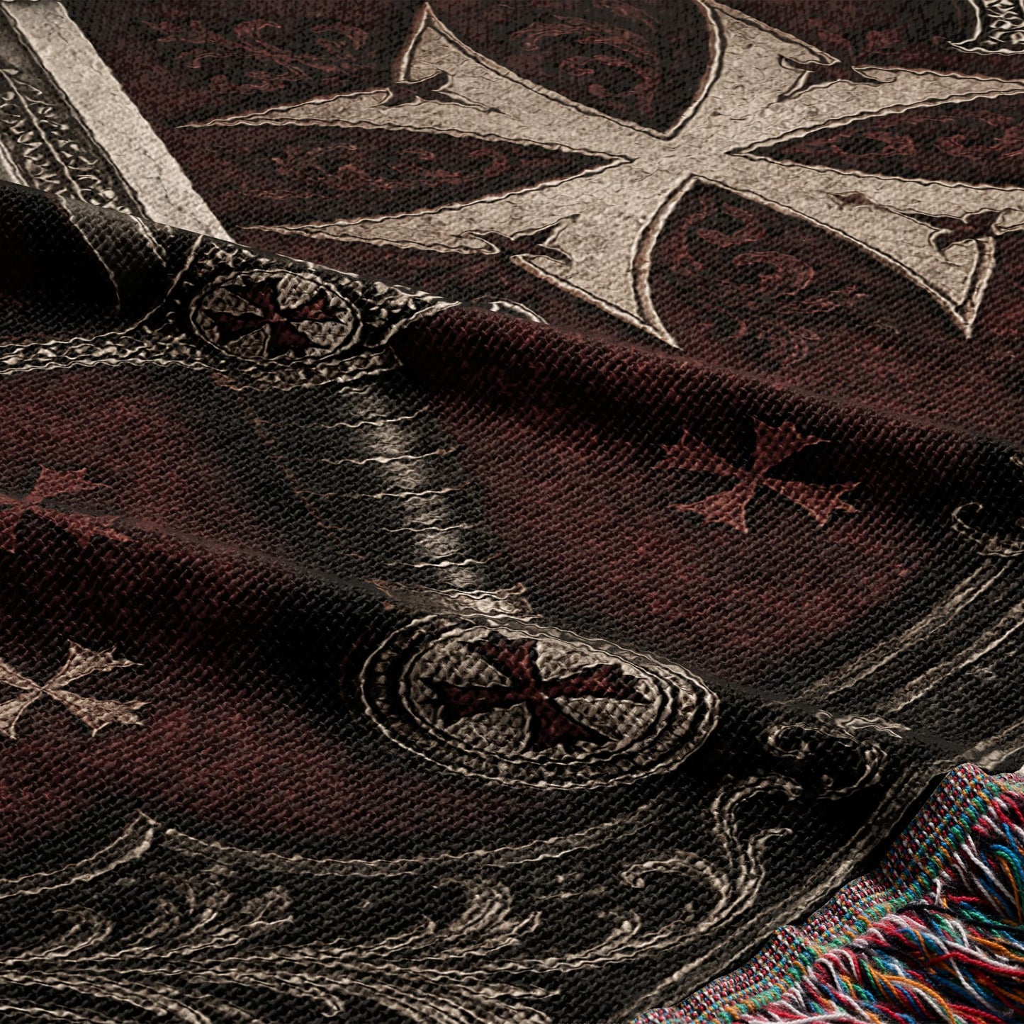 CalmNestStyle Medieval Blanket with Deus Vult Scroll – Crossed Swords Crusader Shields Woven Throw jacquard woven blanket