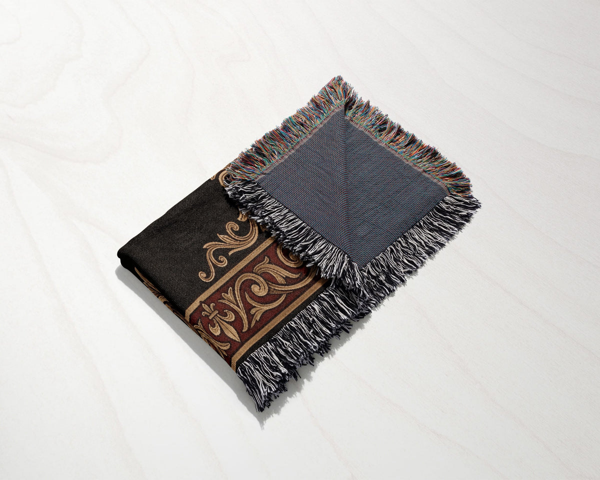 CalmNestStyle Order of Malta Crowned Crest Gold Scroll Woven Blanket jacquard woven blanket